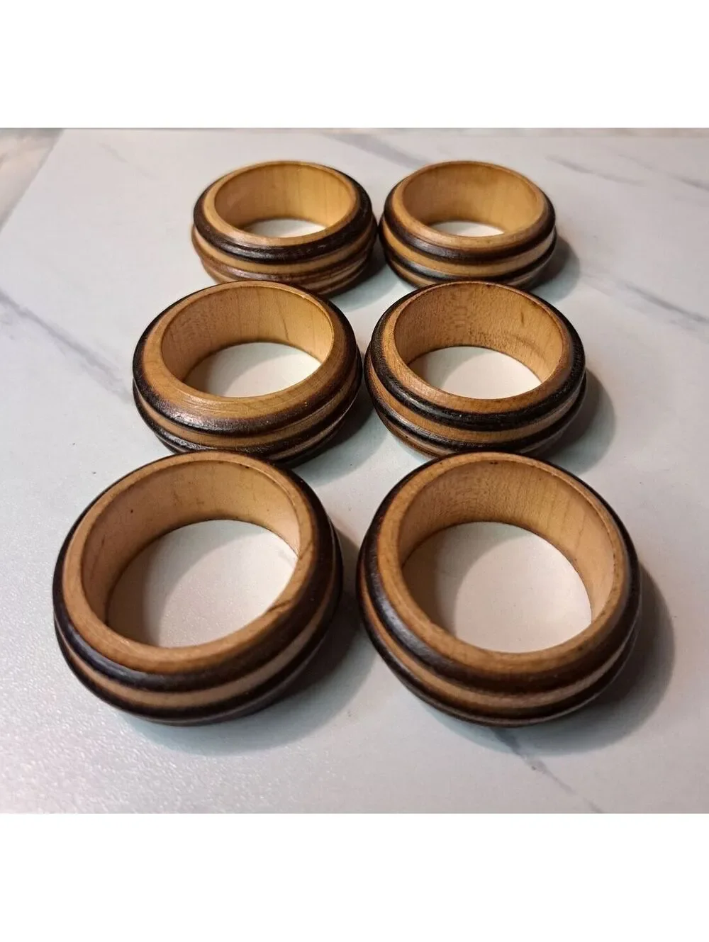 Vintage Set of 6 Danish Mid-Century Modern Wood Napkin Rings